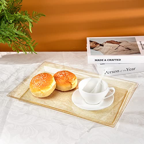 I00000 6 Pack Gold Glitter Plastic Serving Tray, 15" x 10" Crooked Food Trays, Clear Disposable Serving Platter for Parties, Weddings - color: Gold Glitter