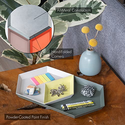 LINE+ARC Hand-Painted Metal Nesting Trays (Set of 3 ModTrays, Winter Salad) for Mid-Century Modern Coffee Table Entryway Stacking Geometric Trinket Valet Catchall Vanity Jewelry Ottoman - color: Winter Salad