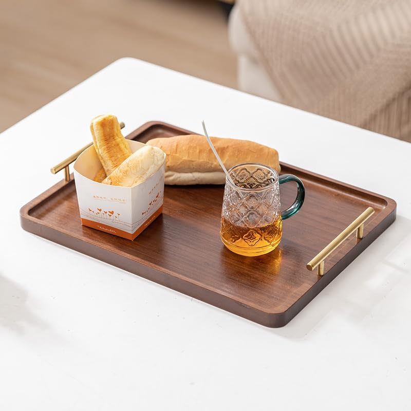 XZHXFX Bamboo Serving Tray with Gold Handles, Food Tray for Breakfast,Coffee Table,Dinner & Bar, Decorative Tray for Kitchen, Bedroom (Large) - size: 14" x 9.5" x 2"