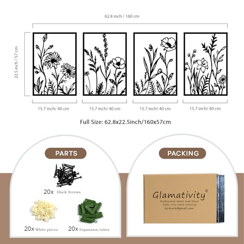 Glamativity 4 Pcs Black Abstract Flowers Metal Wall Art, Minimalist Floral Single Line Wall Décor, 3D Textured Sculptures, Rustic Nature Wall Art Décor for Living Room, Bedroom, Study (L Size 22.5x15.7'') - color: Black Abstract Flowers, size: L Size 22.5