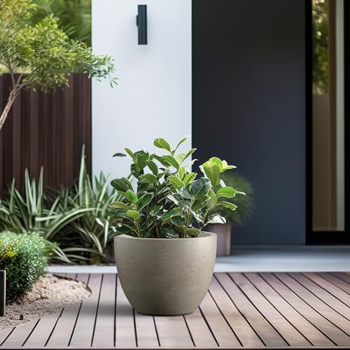 Kante 14.2 Inch Round Concrete Planter - Classic Large Indoor/Outdoor Plant Pot with Drainage Hole and Rubber Plug, Suitable for Gardens and Patios, Weathered Concrete - color: Weathered Concrete, size: 14.2"Dia x 10.6"H
