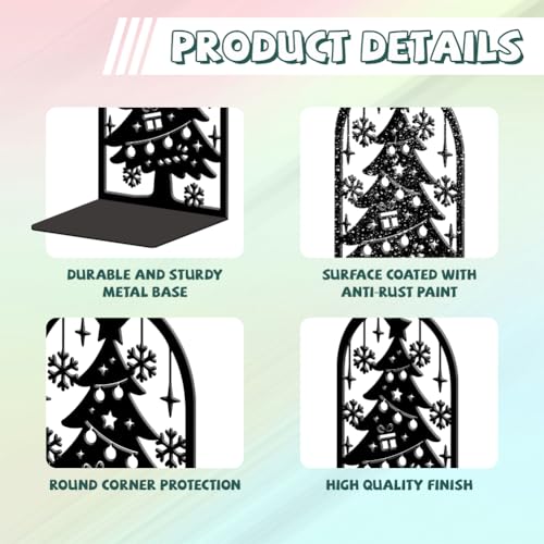 Peacoblue Metal Bookends for Shelves, Modern Decorative Heavy Duty Study Book Ends Stoppers for Office, Desk, Shelf, Room 5.3"x4.3"x7.9" Cast Iron Simple Tall Bookends 1 Pair (Christmas Tree) - style: Christmas Tree
