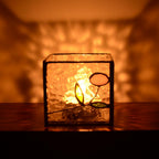 Handmade Windproof Stained Glass Cube Candle Holder - 5-Sided Floral & Leaf Design for Altar, Prayer, Windowsill - Sacred Gift for Christians, Mom, Christmas & Easter (Flower) - color: Flower