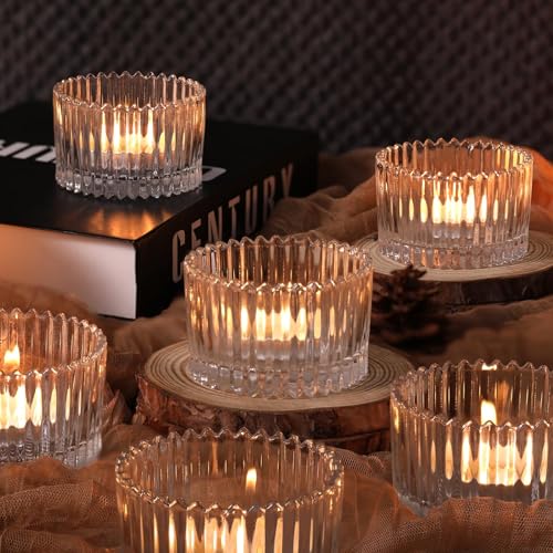 HAVITI 24 Pcs Large Tea Light Holders, Clear Glass Candle Holders, Votive Candle Holders for Table Centerpiece Wedding Table Decor(1.57" H 2.64" D) - color: Clear, size: 1.6" x 2.7"