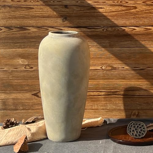 15 Inch Farmhouse Ceramic Rustic Vase, White Grey Flower Vases for Centerpieces & Home Decor, Handmade Pottery Vases for Living Room, Bedroom & Wedding Decor, Vintage Ceramic Vase for Gifts - color: White Gray, size: Large