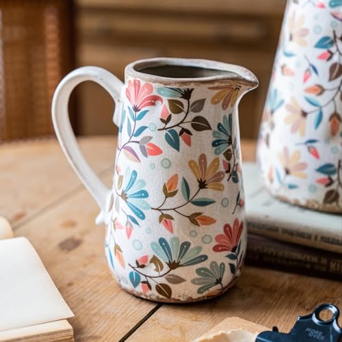 Vintage Colorful Flower Ceramic Vase with Handle, Retro Ice Glazed Crack Farmhouse Pitcher Vase for Home Decor, Living Room, Shelf, Office, Rustic Table Centerpiece 7 Inch - color: Phoenix Tail Flower, size: Small Pitcher