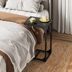 WLIVE C Shaped End Table, Small Couch Side Tables with Metal Frame, Sofa Table TV Tray for Living Room, Bedroom, Relief Black - color: Relief Black
