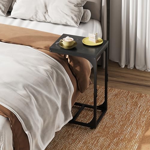 WLIVE C Shaped End Table, Small Couch Side Tables with Metal Frame, Sofa Table TV Tray for Living Room, Bedroom, Relief Black - color: Relief Black