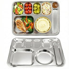 Korean Stainless Steel Divided Plates with Cutlery Slot for Adults, Premium 304, Electro-Polished, No Black Residue, BPA-Free, XL 8-Compartment Food Tray, Camping, Set of 2 - size: 8 Compartments