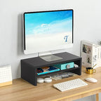TEAMIX 2 Tiers Wooden Desktop Monitor Stand Riser 20 Inch Printer Stand with Double Storage Small TV Riser Laptop Keyboard Holder Business Desk Organizer Shelf Black Bookshelf - color: Black