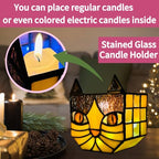 Yellow Cat Plant Pot with Drainage,Cute Planters for Indoor Plants,Stained Glass Cat Flower Pots,Fun Candle Holder Glass Container,Gifts for Gardeners Woman - color: Black-yellow
