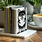 Peacoblue Metal Bookends for Shelves, Modern Decorative Heavy Duty Study Book Ends Stoppers for Office, Desk, Shelf, Room 5.3"x4.3"x7.9" Cast Iron Simple Tall Bookends 1 Pair (Cute Shiba Inu) - style: Cute Shiba Inu