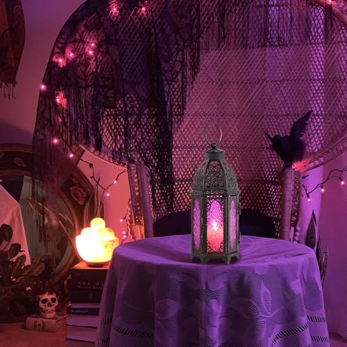 NEEDOMO Halloween Decorations,11'' Moroccan Lanterns Decorative Indoor & Outdoor, Vintage Christmas Candle Holder, Metal Lanterns Decorative, Table, Patio, Porch, Shelf, Christmas Spring Home Decor - color: Purple, size: Medium