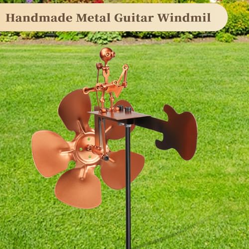 Guitar Windmill, Handmade Metal Guitar Windmill, Metal Rock Band Wind Mill for Yard and Garden, Wind Spinners Outdoor Art Sculpture Outdoor Percussionist Figurine Gift - size: Guitar