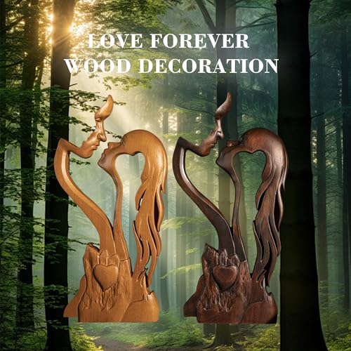 BGCOPPER Wooden Kissing Couple Ornament, Abstract Couple Portrait Sculpture Romantic Love Statue Decor Gift for Women Anniversary Valentine Wedding - 10 Inch - color: Wood, size: 10 Inch