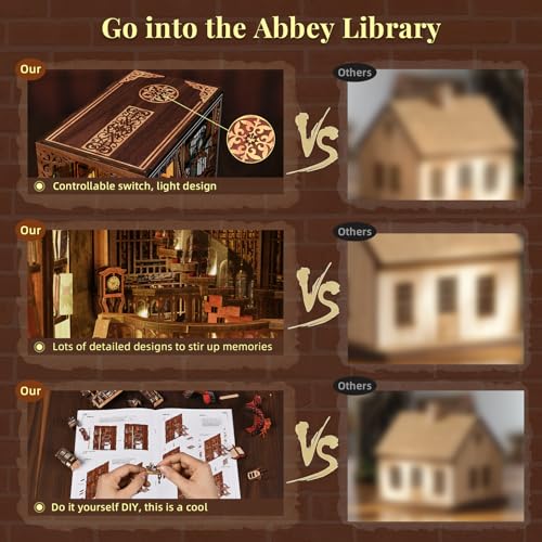 MiniCity Book Nook Kit, DIY Miniature Dollhouse Booknook Kit, 3D Wooden Puzzle Bookend Bookshelf Insert Decor with LED Light for Teens and Adults (Abbey Library) - style: Abbey Library