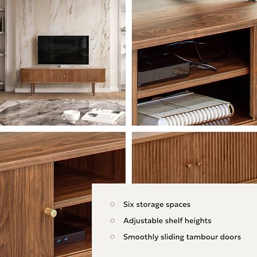 WERMO 71’’ TV Stand with Storage and Shelves for 65-75 inch TV. Wood Entertainment Center with Doors for Living Room and Bedroom, Mid Century Modern Console Table, Television Stand (Walnut) - size: 71 Inch