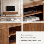 WERMO 71’’ TV Stand with Storage and Shelves for 65-75 inch TV. Wood Entertainment Center with Doors for Living Room and Bedroom, Mid Century Modern Console Table, Television Stand (Walnut) - size: 71 Inch