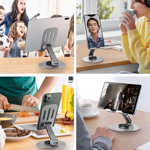 Universal Metal Cell Phone Stand, Multi-Angel Adjustable 360° Rotation Non-Slip Metal Phone Stand Compatible with iPhone 17 16 Pro Max and All Smartphones (Grey&Grey) - color: Grey&Grey