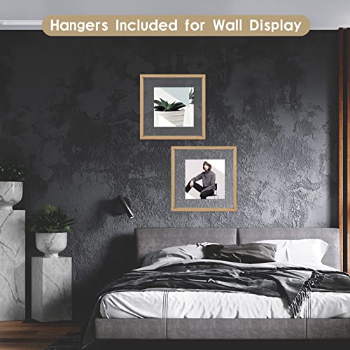 MUYE 12x12 Floating Frame Set of 2,Double Glass Rustic Square Photo Frame,Display Any Size Photo up to 12x12,Wall Mount or Tabletop Standing Natural - color: Natural, size: 12x12