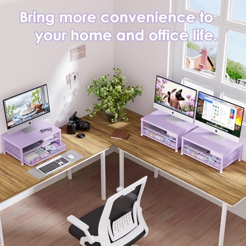 OPNICE Computer Monitor Stand Riser, Desk Organizer with Drawer, Laptop Stand, Office Desk Accessories & Workspace Desktop Organizers Storage for Office Supplies(Purple) - color: Purple