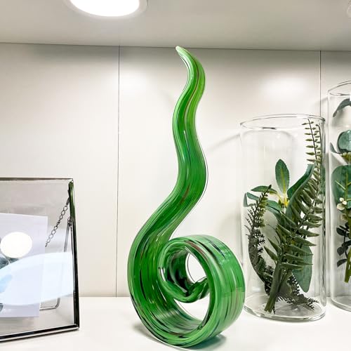 11.4" Tall Hand-Blown Glass Sculpture Murano-Style Sculpture Art Ornament Statue Figurines Home Decor Accent Piece Coastal Ocean Nautical Home Decor,Shelf,TV Stand,Tabletop Centerpieces,Wonderful Gift - color: Green
