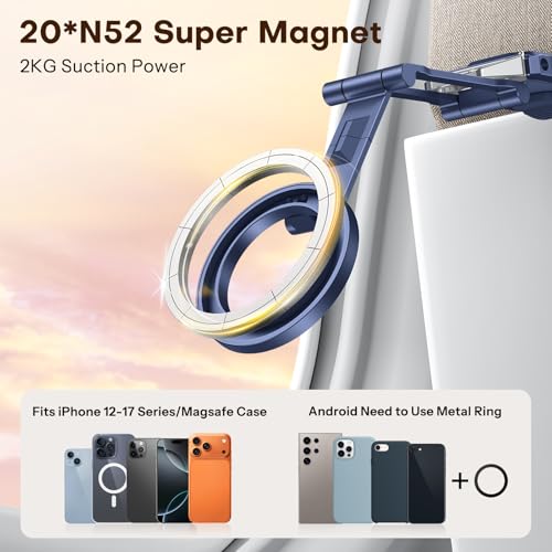 OMOTON TP02 360°Rotating for MagSafe Tripod Mount, Adjustable Aluminum Magnetic Phone Tripod for iPhone 17/16/15/14 Pro Max Air, Foldable Cell Phone Stand Fits Vlog, Gym, Travel Essentials, Navy Blue - color: 3-Navy Blue