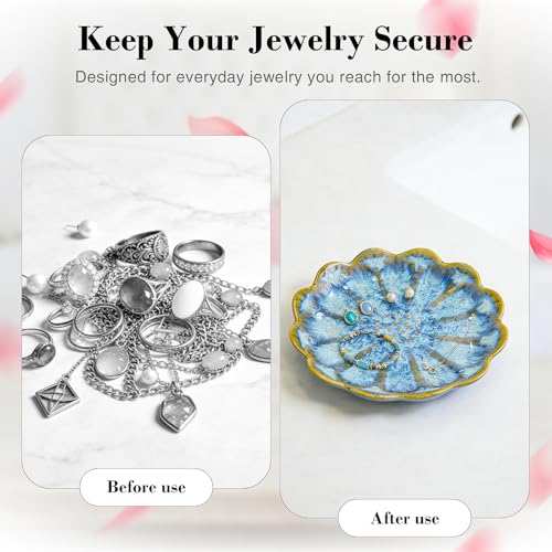 SEEDUSTRY Ceramic Jewelry Tray, Petal Ring Dish, Small Ceramic Jewelry Trinket Holder, Desktop Decoration, Dainty‌ Plate for Rings, Earrings, Necklace, Gifts for Mother Girlfriend Daughter Sister - color: Sunflower Blue