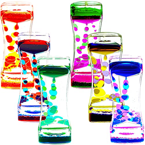 FKYTION Liquid Motion Bubbler Timer Pack of 6 Great Colorful Hourglass Sensory Anxiety Toys for Autism, Calm Relaxing Desktop Toys - color: Various Colors, size: 6 Pack