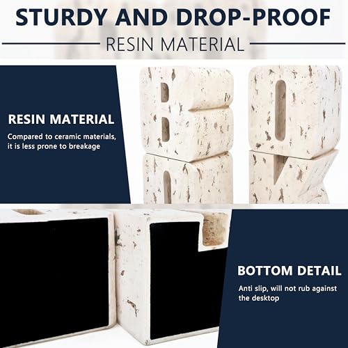 Book Ends Decorative, Book Design, Modern Bookends for Shelves, Non-Skid Heavy Duty Resin Book Stopper for Books, Resin, 1Pair