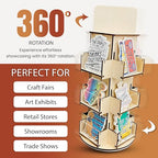 Rotating Display Stand, 3 Tier Wooden Organizer, 4-Sided Display Rack, 360 degree Spinning Multi-Pocket Tabletop Display Stand for Coasters, Stickers, Retail, Showcase, Tradeshow, 17”H, Natural - style: NATURAL