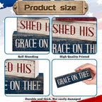 CroBlissful 4 Pcs 4th of July Decorations Patriotic Memorial Day Tabletop Decorations Red White Blue Table Centerpieces Sign for Office Tiered Tray Home Shelf 250th Anniversary(God) - style: God
