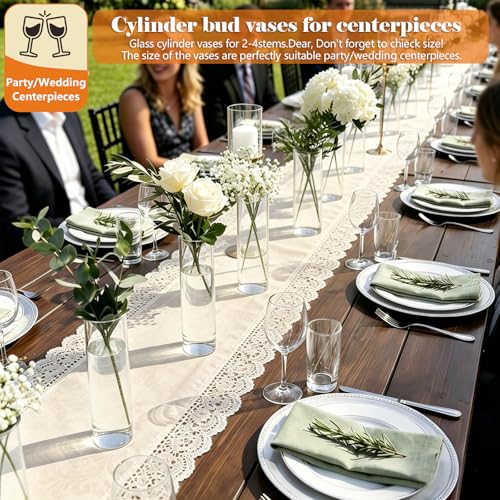 16Pcs Glass Cylinder Bud Vases for Centerpieces,7.7 In Tall Clear Flower Vases in Bulk,Glass Small Vases Floating Candle Holder for Party,Home Decor,Wedding Decoration,Birthday,Anniversary,Baby Shower
