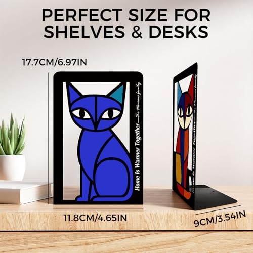 GUSFREUD Metal Cat Bookends Set of 2 – Decorative Cat Metal Book Ends for Shelves, The Mewsons Family Collection, Modern Cat Bookends for Living Room, Office & Bedroom