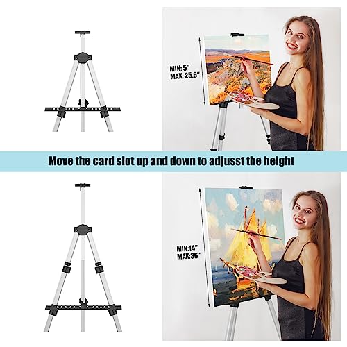 Art Painting Display Easel Stands - Portable Adjustable Aluminum Metal Tripod Artist Easels with Bags, Height from 17" to 66", Extra Sturdy for Table-Top/Floor Painting, Drawing, Displaying, Silver - style: Silver - 2pack