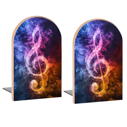 Abstract Music Clef Book Ends Decorative Wood Bookends for Shelves Kids Room Desk Home Office Book Stoppers for Books, DVDs, 1 Pair/2 Pieces(5x3.1 in) - color: Abstract Music Clef