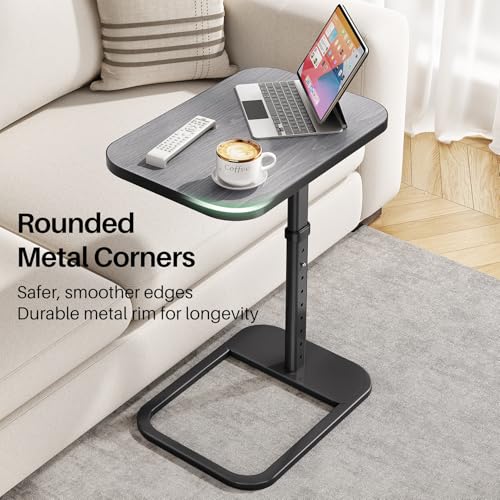 Kitstorack TV Tray Table, Adjustable Height & Rounded Metal Corners, Snack Table for Couch, Sofa, Bed, Chair, Living Room, C Shaped End Side Table for Eating, Dinner or Laptop, Small Spaces, Dark Gray - color: Dark Gray, style: Standard