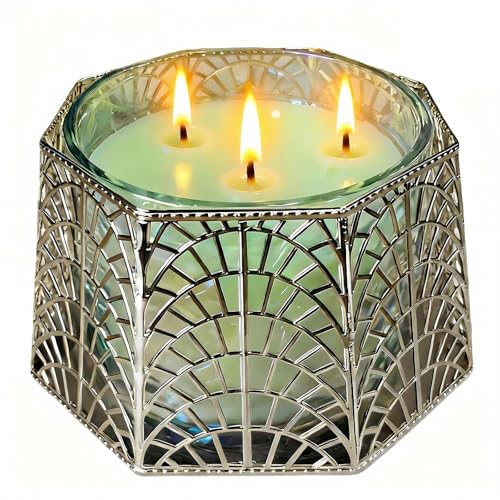 3 Wick Candle Holder, Shell Design Candle Jar Holder for 4-Inch Diameter Jars (5.25" D x 3.5" H), Rose Gold Metal, Coastal Decor - color: Silver