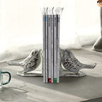 Jemeni Bird Book Ends for Shelves, Cast Iron Birds Book Ends for Shelves, Cute Bookends Decorative, Heavy Duty and Unique Decorative for Heavy Books, White Finish