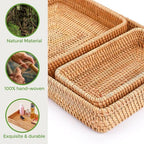 Rattan Serving Tray, Rectangle Basket Set of 3, Wicker Storage and Organizing Baskets, Natural Decorative Woven Tray for Home Decor, Bathroom, Kitchen Counter - style: Set of 3