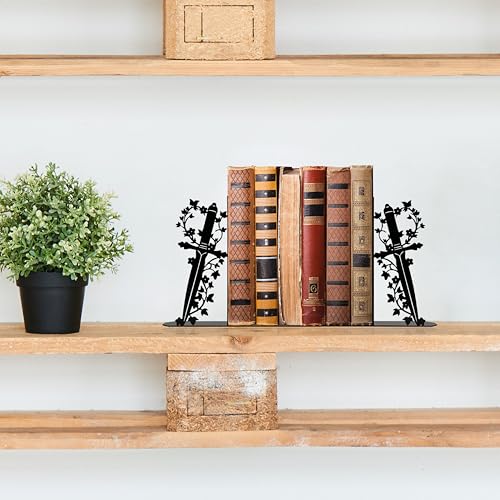 Cute Book Ends for Shelves – Decorative Dagger-Themed Bookends for Shelves, Unique Bookends for Home, Office, or Gift – Sturdy Metal Book Ends Decorative