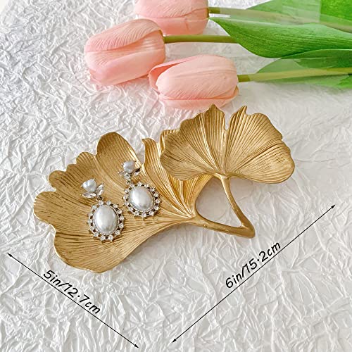Small Leaf Shaped Trinket Dish, Decorative Gold Jewelry Dish Tray, Ring Hodler Dish Jewelry Organizer - color: 2-Tier Ginkgo