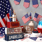 CroBlissful 4 Pcs 4th of July Decorations Patriotic Memorial Day Tabletop Decorations Red White Blue Table Centerpieces Sign for Office Tiered Tray Home Shelf 250th Anniversary(Shake) - style: Shake