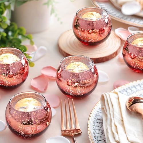 LAMORGIFT 12 Pcs Rose Gold Candle Holders-Rose Gold centerpieces for Birthday Party, Wedding, Bridal Shower, Sweet 16. Mother's Day Brunch Table Decorations - color: Rose Gold