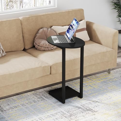 Hosfais Small Side Table End Table, C-Shaped Wood Coffee Table TV Tray for Eating Couch Tables for Small Space, Living Room, (Black) - color: Black, size: Oval