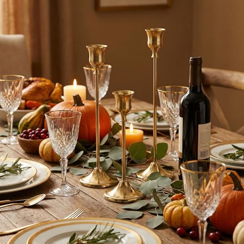 2 Sets(6 Pcs) Brass Tapered Candle Holder,Candlestick Tall Metal Candlestick Holders for Table Centerpiece Home Decor for Wedding Fireplace Mantel Housewarming Gift Fits 3/4 Inch Thick Candles - color: Brass