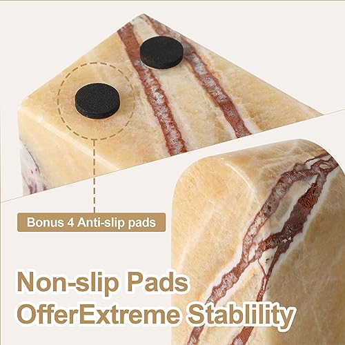 Koville Mexican Natural Marble Bookends for Shelves, Decorative Book Ends, 7lbs Heavy-Duty Marble Book Holders, Bookshelf Apartment Decor for Normal Books/CD/Video Games(Mexico Onyx) - color: Orange Onyx-mexico Onyx, size: 7lb