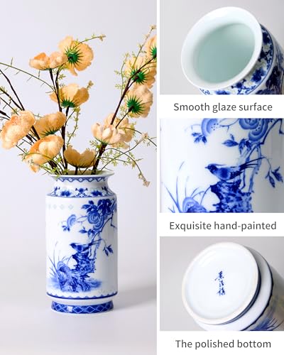 Blue and White Vintage Vase Chinoiserie Farmhouse Decorative Vases Flower Terracotta pots for Tableshelf Bookshelf Bathroom Living Room Kitchen 8.3inch - size: 4"X8.3"