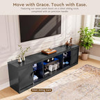 LGHM 70'' Black TV Stand with Lighting, Stylish Modern Entertainment Center with Slip Doors for TVs Up to 80”, Media Console for Living Room - size: 22''H TV Stand