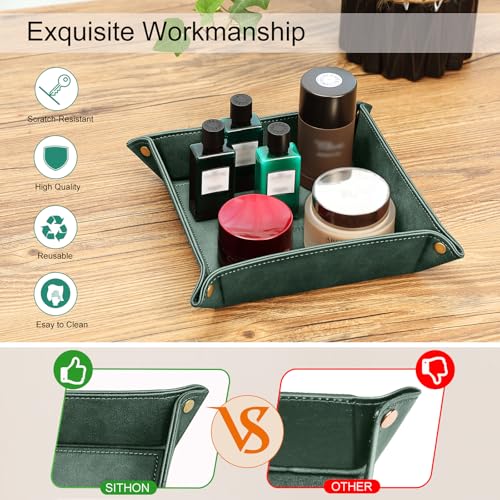 SITHON Valet Tray Desktop Storage Organizer – Premium PU Leather Catchall Bedside Vanity Tray Nightstand Caddy Holder for Keys, Phone, Wallet, Coin, Valentine's Day Gift, Dark Green - color: Dark Green